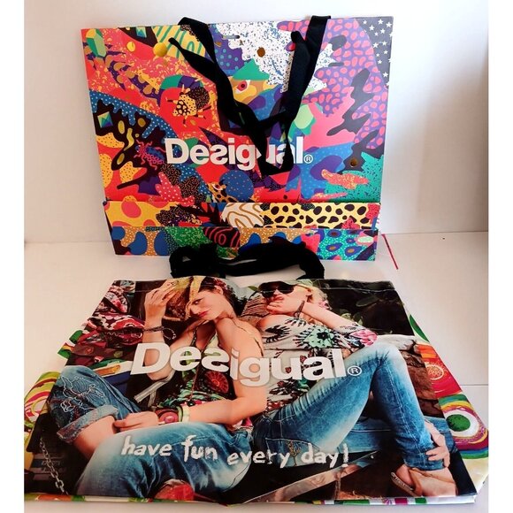 DESIGUAL Shopping Bag Lot of 2 Reusable Large PVC and Paper Lot Bags - Picture 1 of 7